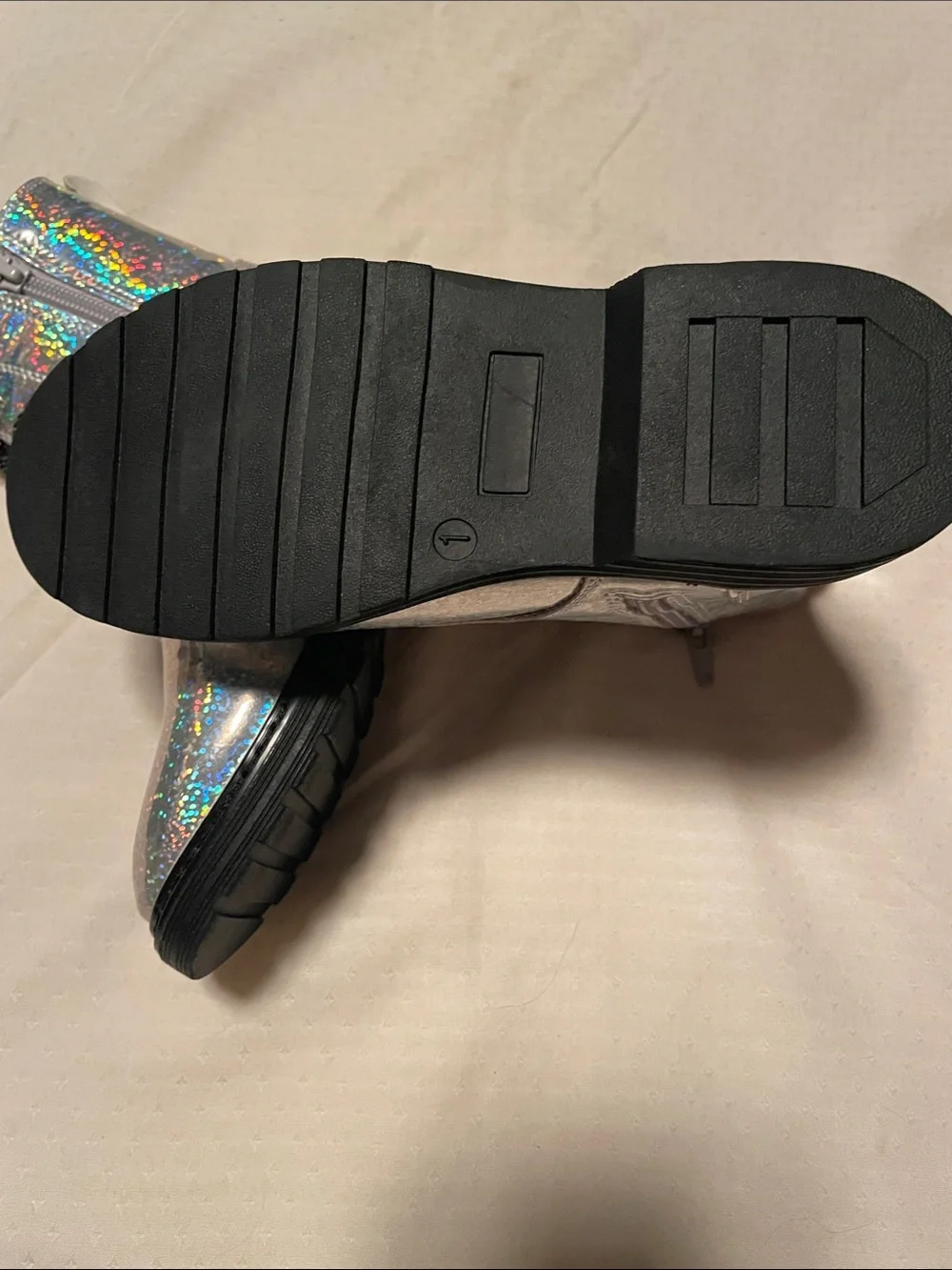 Kids Holographic Silver Sparklr Lace-Up and Zip Boots.